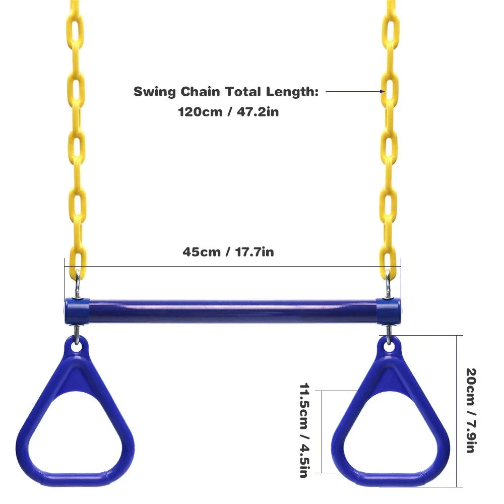Trapeze Swing Bar and Rings Heavy Duty Swing Set with 47'' Plastic Coated Chains and Carabiners for Outdoor Playground - Green - 2