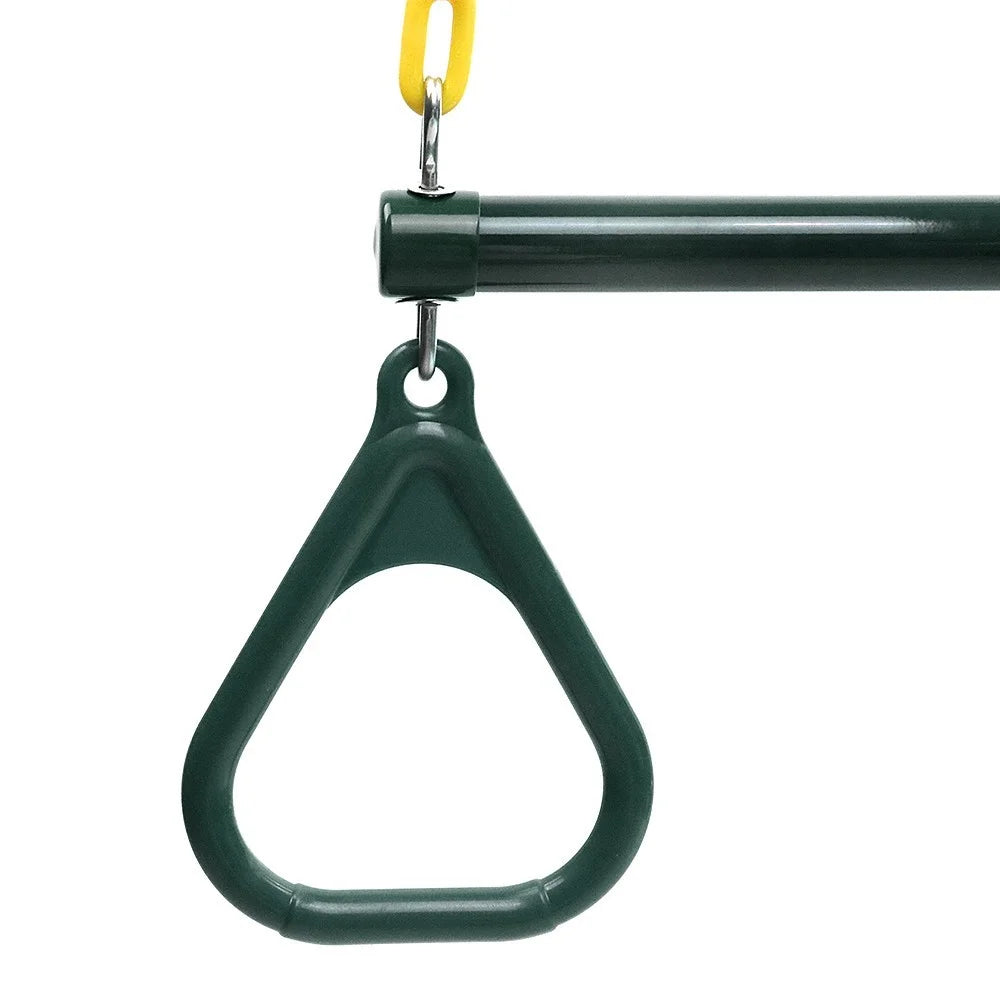 Trapeze Swing Bar and Rings Heavy Duty Swing Set with 47'' Plastic Coated Chains and Carabiners for Outdoor Playground - Green - 4