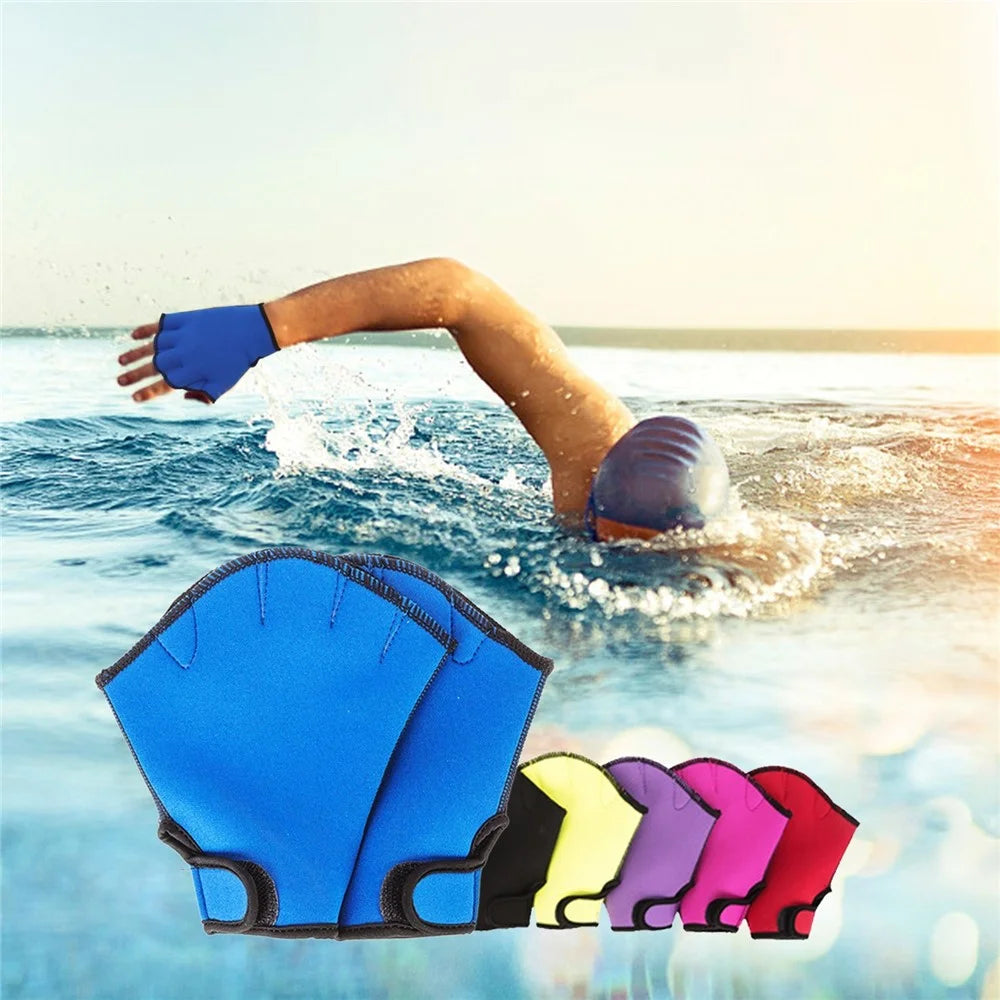 Webbed Swimming Gloves Swimming Diving Training Paddles Water Resistance Hand Paddles - Black/L - 6