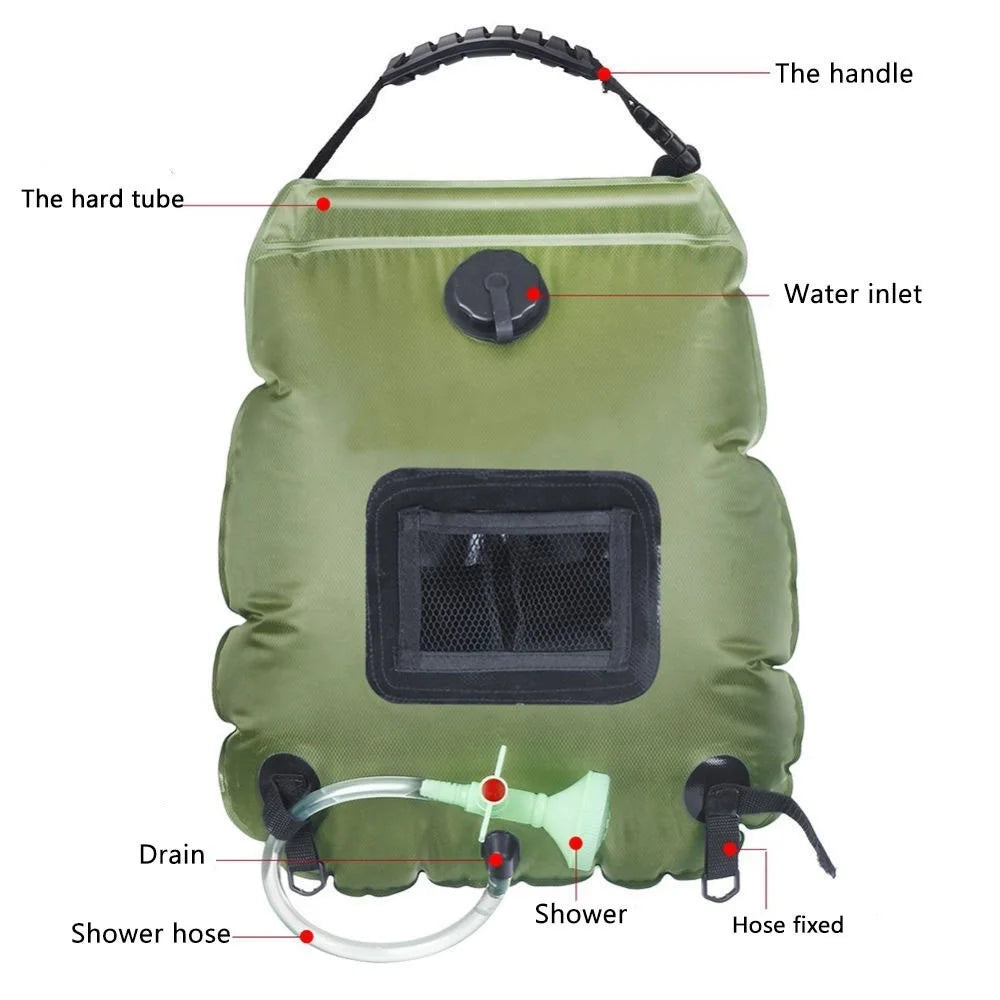 For Outdoor Camping 20L Large Capacity Portable Shower Bath Sunshine Heat Water Bag - Black - 6