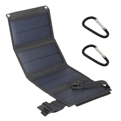 5V 10W USB Solar Charger Portable Outdoor Waterproof Solar Battery Charger USB Phone Charging Power Bank with 4 Solar Panels - Black - 1