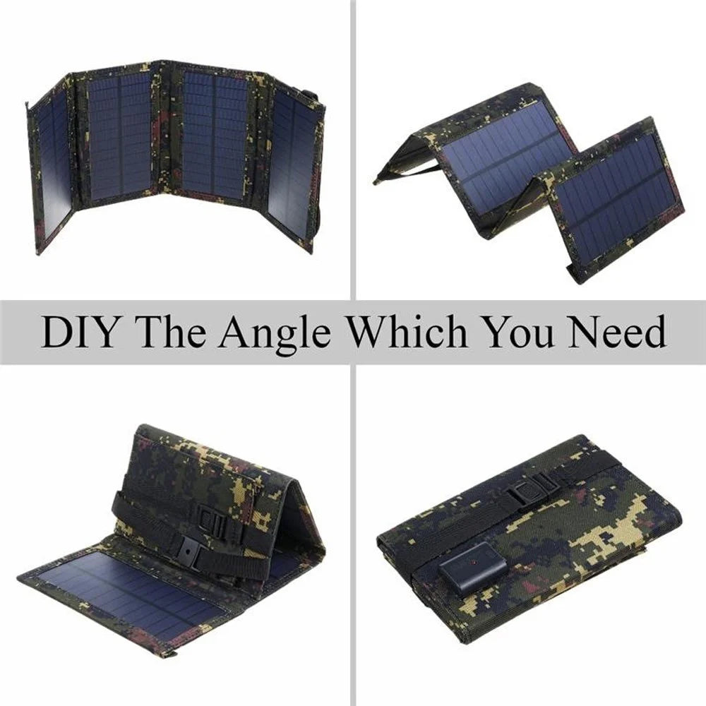 5V 10W USB Solar Charger Portable Outdoor Waterproof Solar Battery Charger USB Phone Charging Power Bank with 4 Solar Panels - Black - 3
