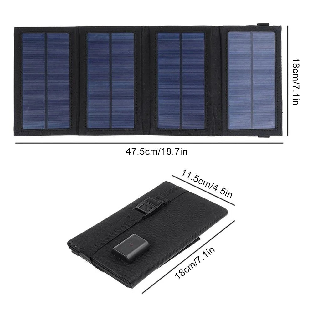 5V 10W USB Solar Charger Portable Outdoor Waterproof Solar Battery Charger USB Phone Charging Power Bank with 4 Solar Panels - Black - 5