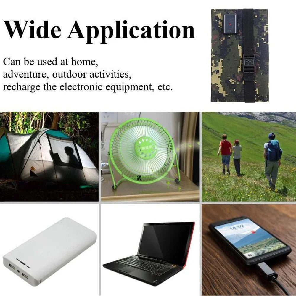 5V 10W USB Solar Charger Portable Outdoor Waterproof Solar Battery Charger USB Phone Charging Power Bank with 4 Solar Panels - Black - 6