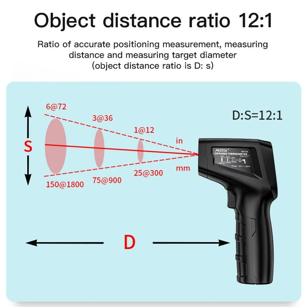 MESTEK IR03A -50 to 400 Degree Handheld Infrared Thermometer Non-Contact Digital Laser Industrial IR Temperature Tester with LCD Display - 3