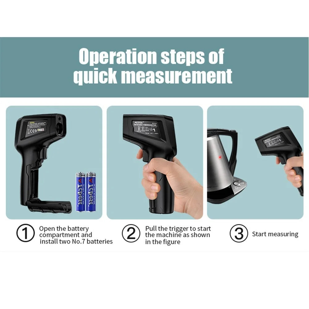 MESTEK IR03A -50 to 400 Degree Handheld Infrared Thermometer Non-Contact Digital Laser Industrial IR Temperature Tester with LCD Display - 5
