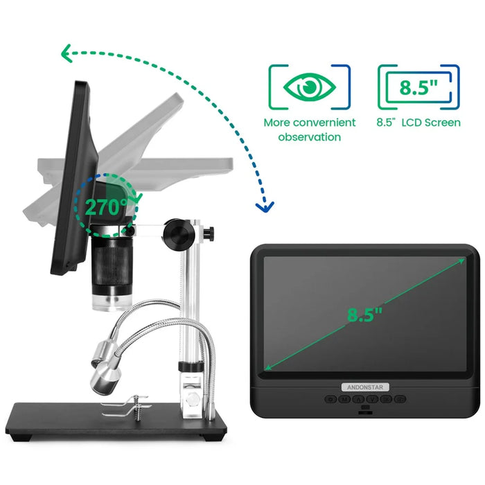 ANDONSTAR AD208 8.5 Inch LCD Digital Microscope 5X-260X Video Microscope with Adjustable Metal Stand and LED Light - 4