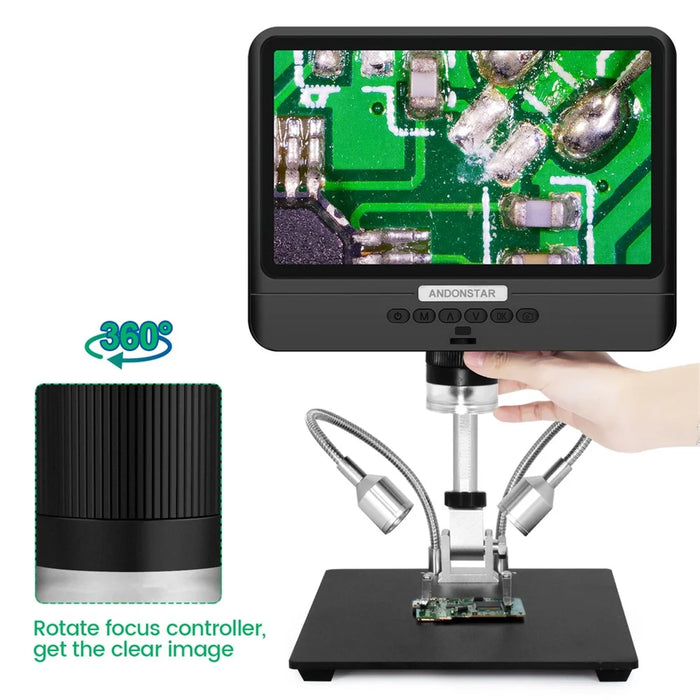 ANDONSTAR AD208 8.5 Inch LCD Digital Microscope 5X-260X Video Microscope with Adjustable Metal Stand and LED Light - 6