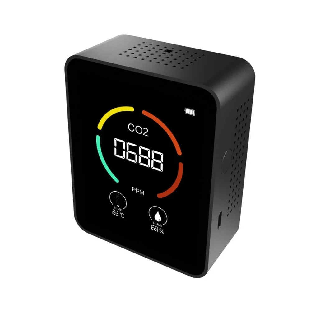 3-in-1 CO2 Temperature Humidity Meter TVOC Detection with LCD Display Air Quality Monitor Portable Carbon Dioxide Detector for Home Office Car - Black - 1