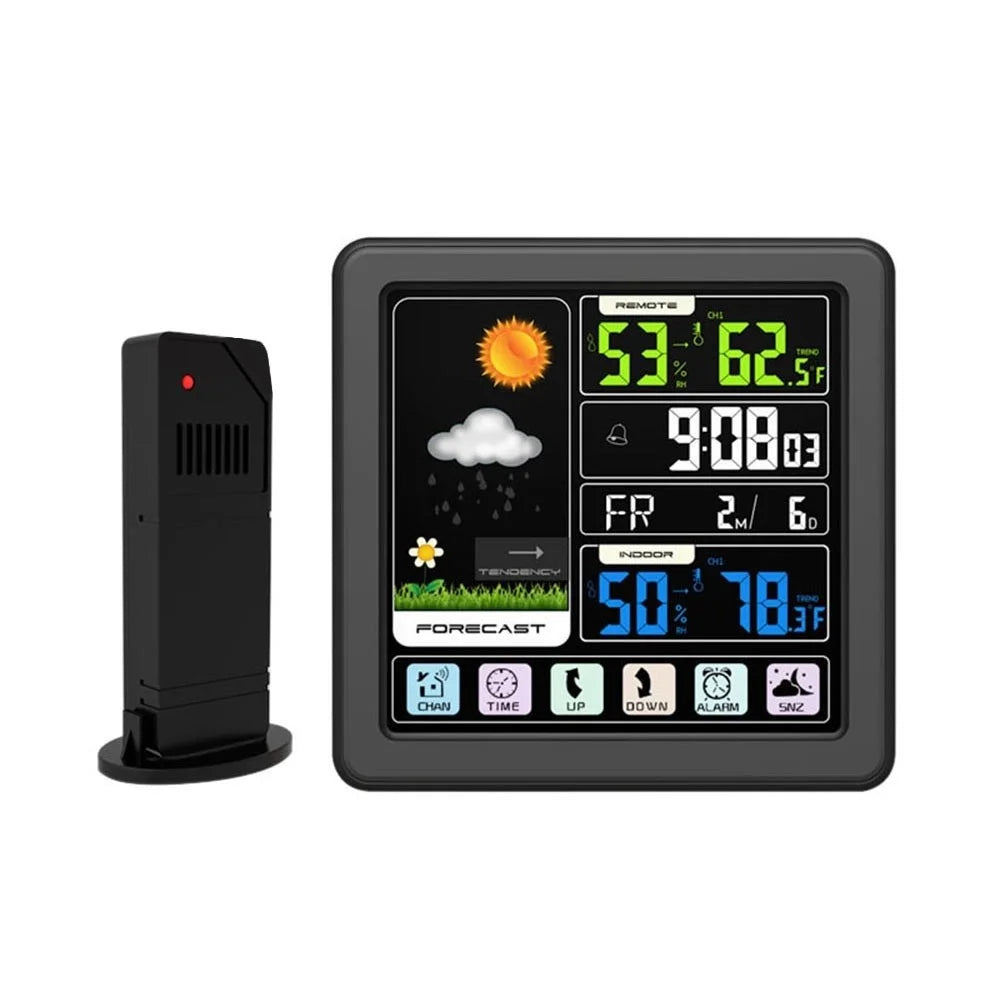 Touch LCD Screen Wireless Weather Station Alarm Clock Home Thermometer Hygrometer with USB Charging Function - Black - 1