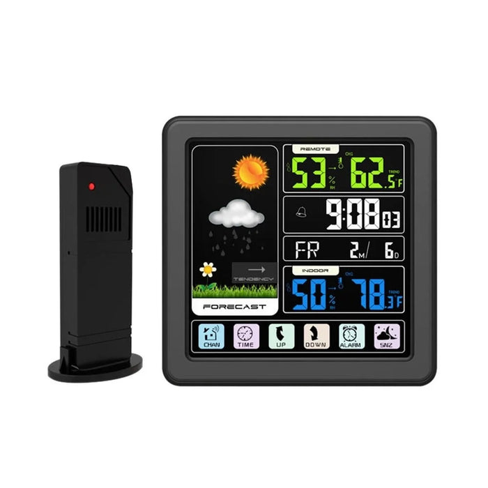 Touch LCD Screen Wireless Weather Station Alarm Clock Home Thermometer Hygrometer with USB Charging Function - Black - 1