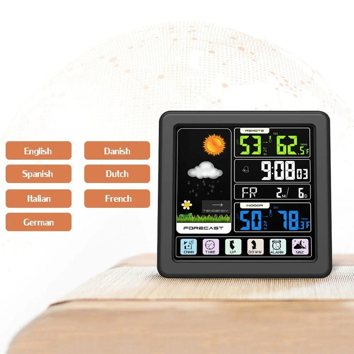 Touch LCD Screen Wireless Weather Station Alarm Clock Home Thermometer Hygrometer with USB Charging Function - Black - 2