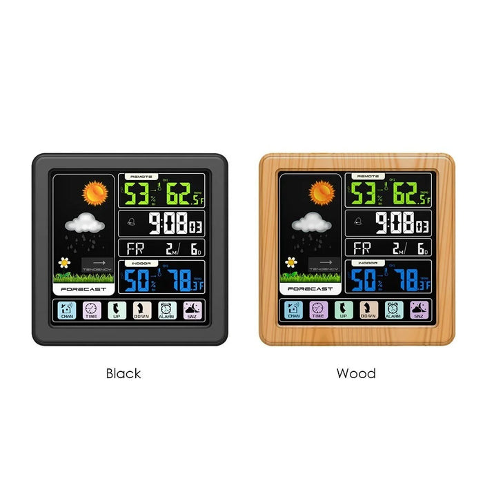 Touch LCD Screen Wireless Weather Station Alarm Clock Home Thermometer Hygrometer with USB Charging Function - Black - 4