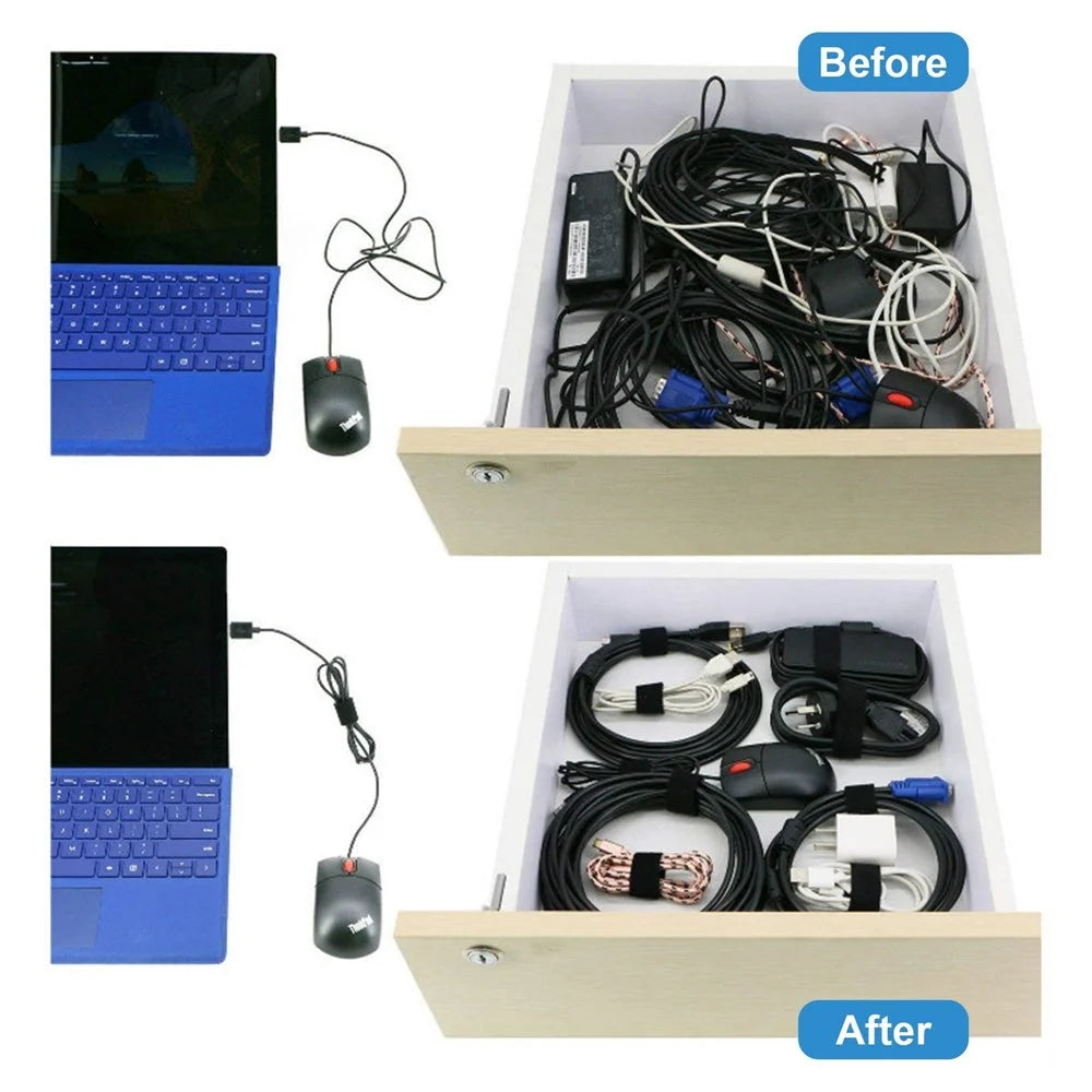50pcs Cable Ties Reusable Fastening Wire Organizer Cord Rope Holder Cloth Cable Management Straps - Black - 2