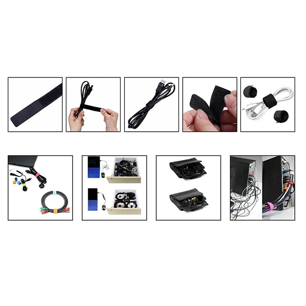 50pcs Cable Ties Reusable Fastening Wire Organizer Cord Rope Holder Cloth Cable Management Straps - Black - 4