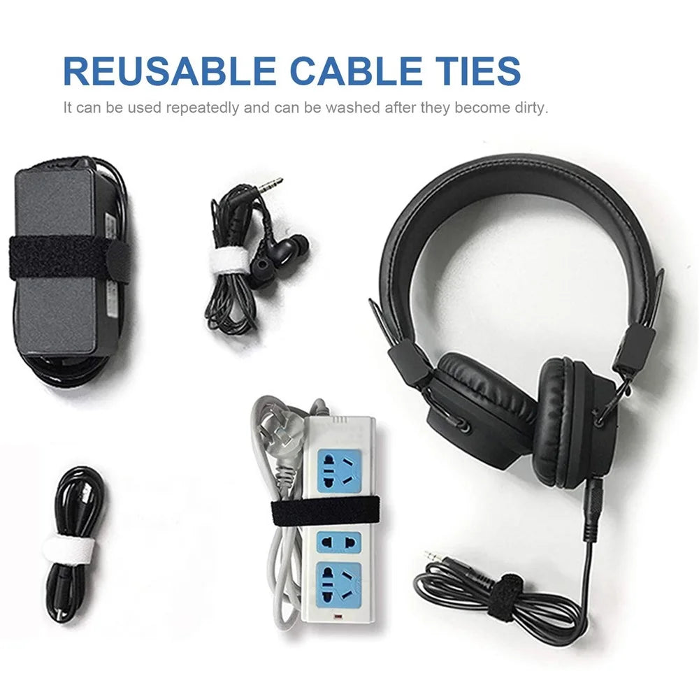 50pcs Cable Ties Reusable Fastening Wire Organizer Cord Rope Holder Cloth Cable Management Straps - Black - 5