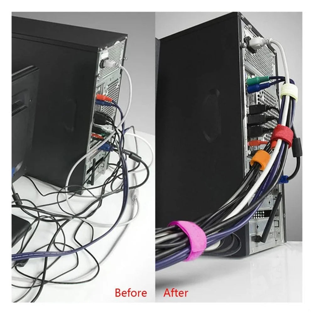 50pcs Cable Ties Reusable Fastening Wire Organizer Cord Rope Holder Cloth Cable Management Straps - Black - 6