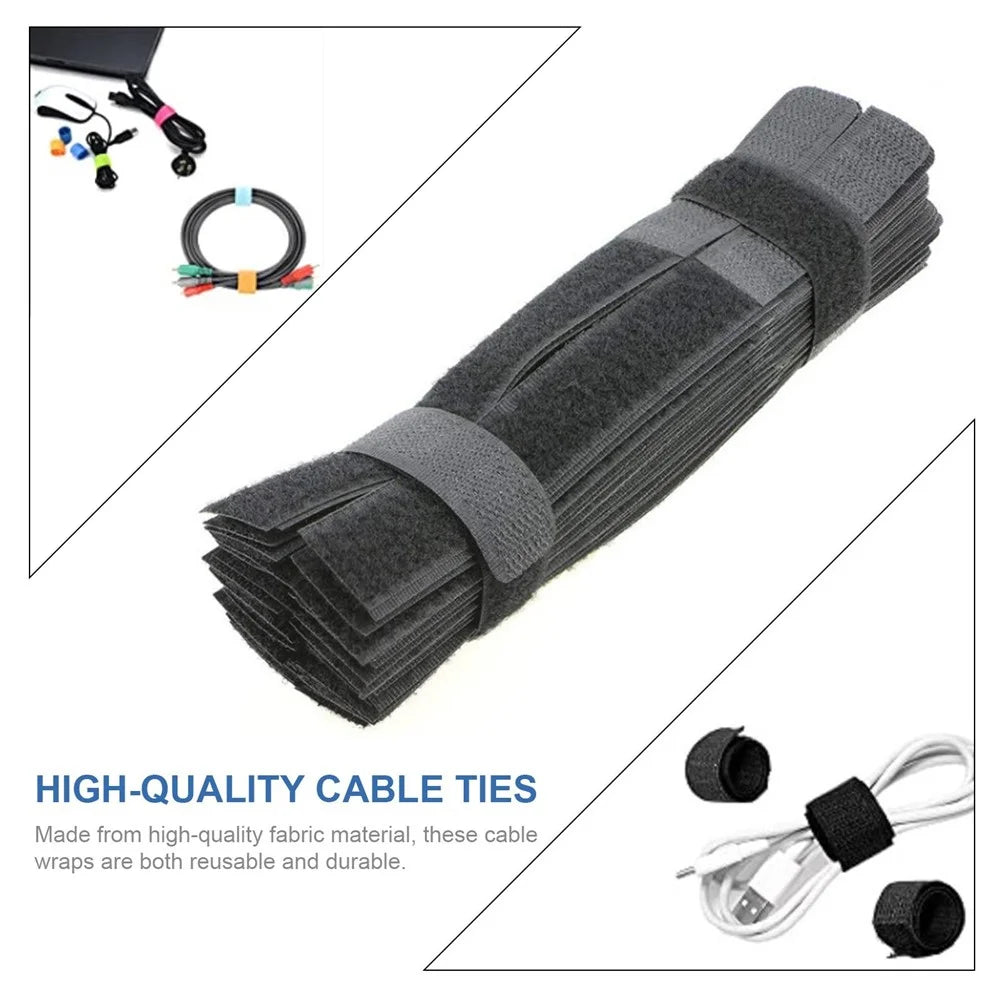 50pcs Cable Ties Reusable Fastening Wire Organizer Cord Rope Holder Cloth Cable Management Straps - Black - 7