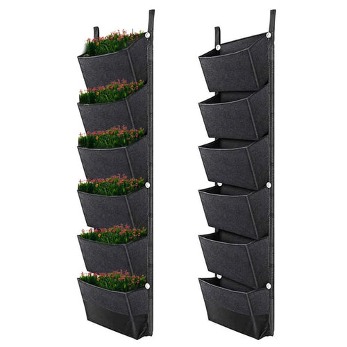 Hanging Planter Bag with 6 Pockets Vertical Gardening Systems Waterproof Wall Mount Flower Garden Vegetable Planting Bags for Patio House Balcony - Black - 1