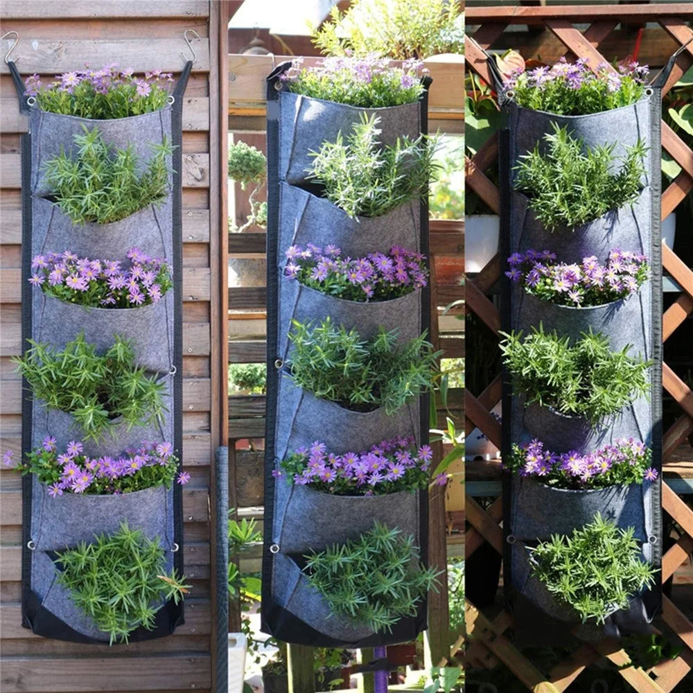 Hanging Planter Bag with 6 Pockets Vertical Gardening Systems Waterproof Wall Mount Flower Garden Vegetable Planting Bags for Patio House Balcony - Black - 2