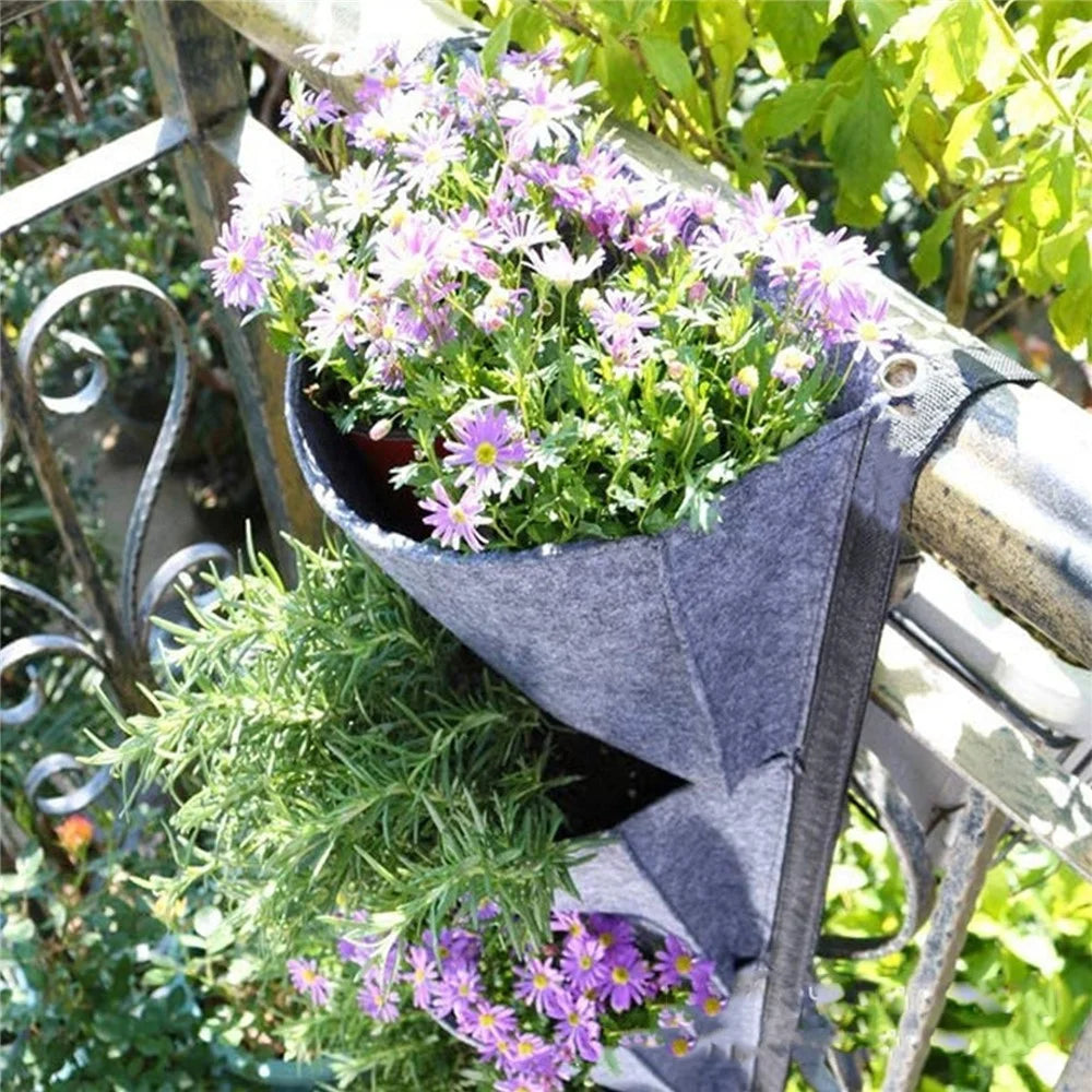 Hanging Planter Bag with 6 Pockets Vertical Gardening Systems Waterproof Wall Mount Flower Garden Vegetable Planting Bags for Patio House Balcony - Black - 3