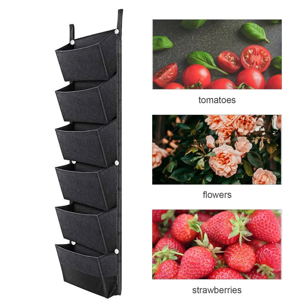 Hanging Planter Bag with 6 Pockets Vertical Gardening Systems Waterproof Wall Mount Flower Garden Vegetable Planting Bags for Patio House Balcony - Black - 4