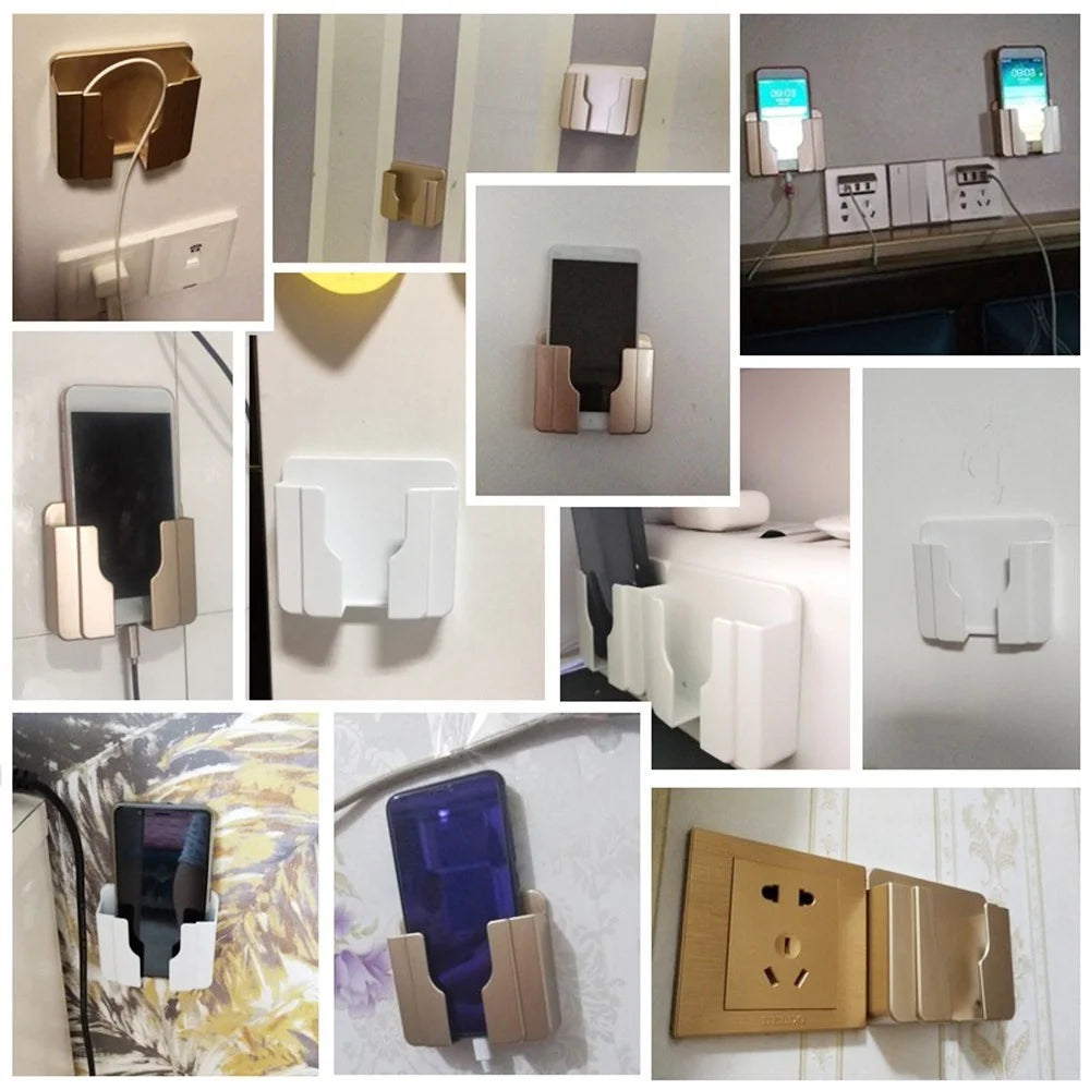 Wall-Mount Self-Adhesive Remote Control Mobile Phone Storage Box Beside Bed Storage Rack Organizer - Grey - 4
