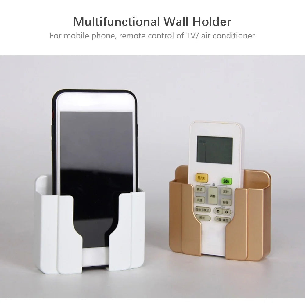 Wall-Mount Self-Adhesive Remote Control Mobile Phone Storage Box Beside Bed Storage Rack Organizer - Grey - 6