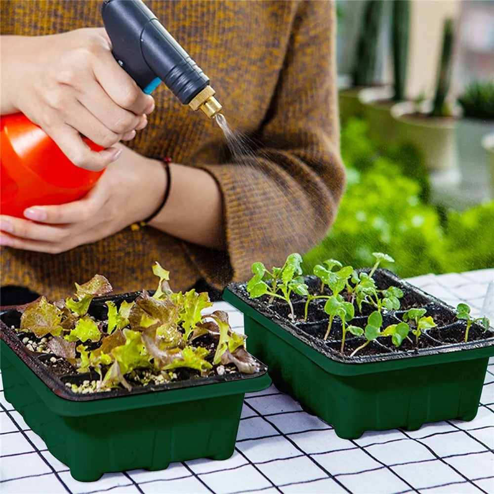 10 Set Seed Trays Moisturizing Seedling Starter Tray (12 Cells per Tray)with Adjustable Dome Lids and Base Plus Plant Tags - Black - 3