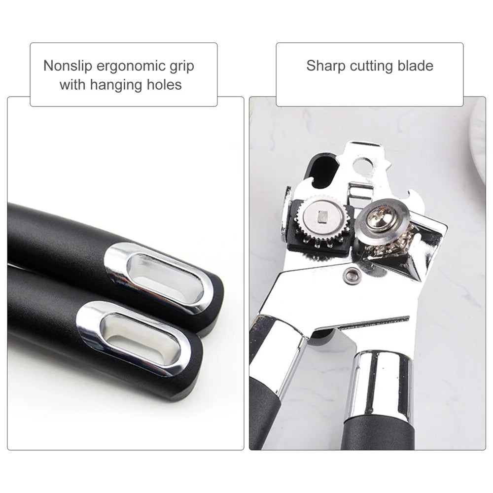 Can Opener Kitchen Stainless Steel Can Opener Manual Smooth Edge Tin Beer Jar Bottle Opener Hand Grip - Black - 4