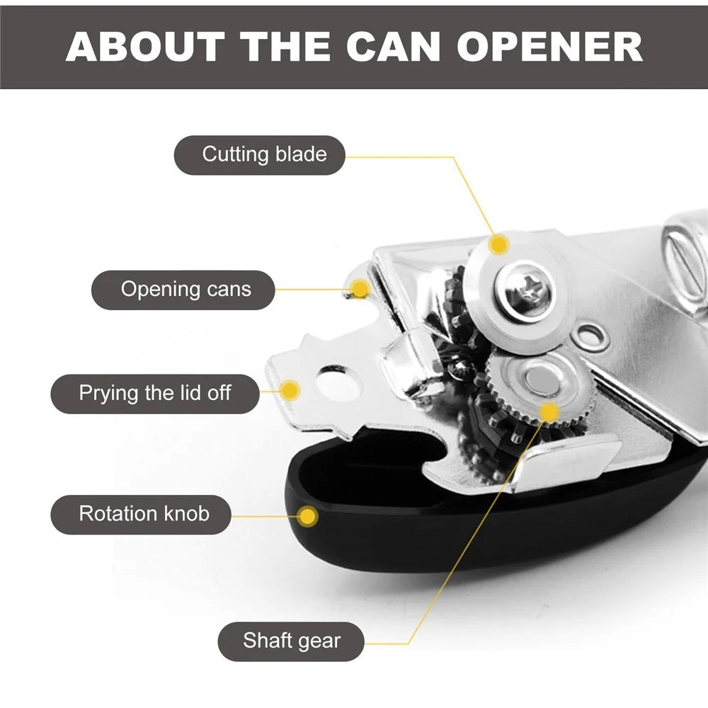 Can Opener Kitchen Stainless Steel Can Opener Manual Smooth Edge Tin Beer Jar Bottle Opener Hand Grip - Black - 5