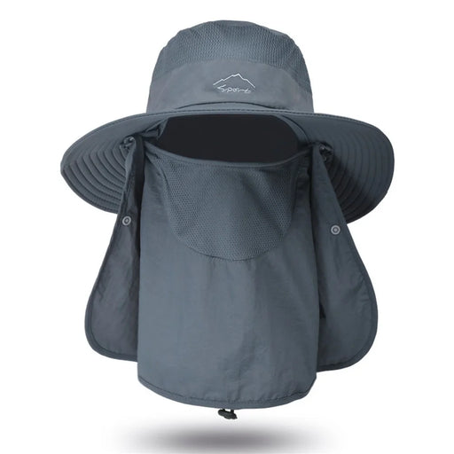 Fishing Hat Sun Cap with Removable Face Cover Neck Flap Outdoor UV Sun Protection Wide Brim Hat - Dark Grey - 1