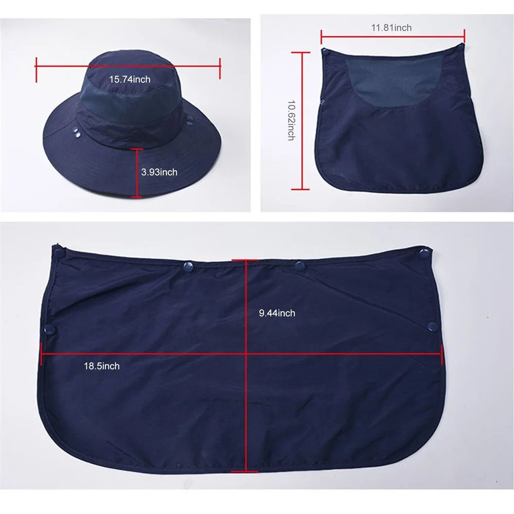 Fishing Hat Sun Cap with Removable Face Cover Neck Flap Outdoor UV Sun Protection Wide Brim Hat - Dark Grey - 5