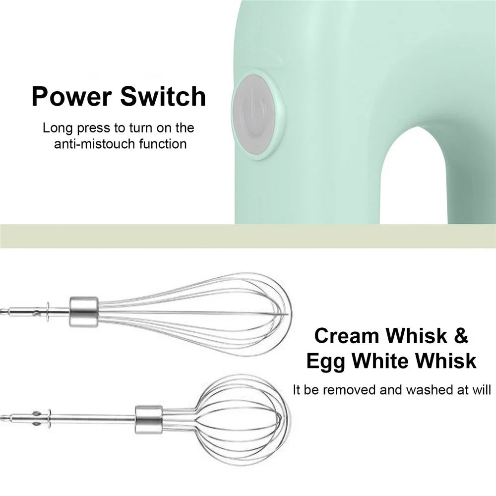 Electric Egg Beater Wireless Handheld Mixer Food Beater Whisk with 4 Speed for Baking Cake Egg Cream Upright Mixer (without FDA Certificate) - Green - 5