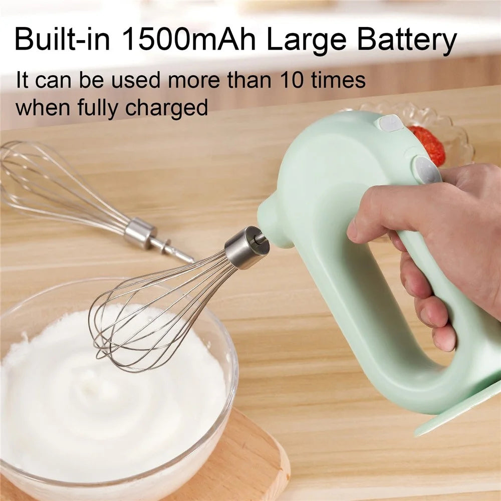 Electric Egg Beater Wireless Handheld Mixer Food Beater Whisk with 4 Speed for Baking Cake Egg Cream Upright Mixer (without FDA Certificate) - Green - 7