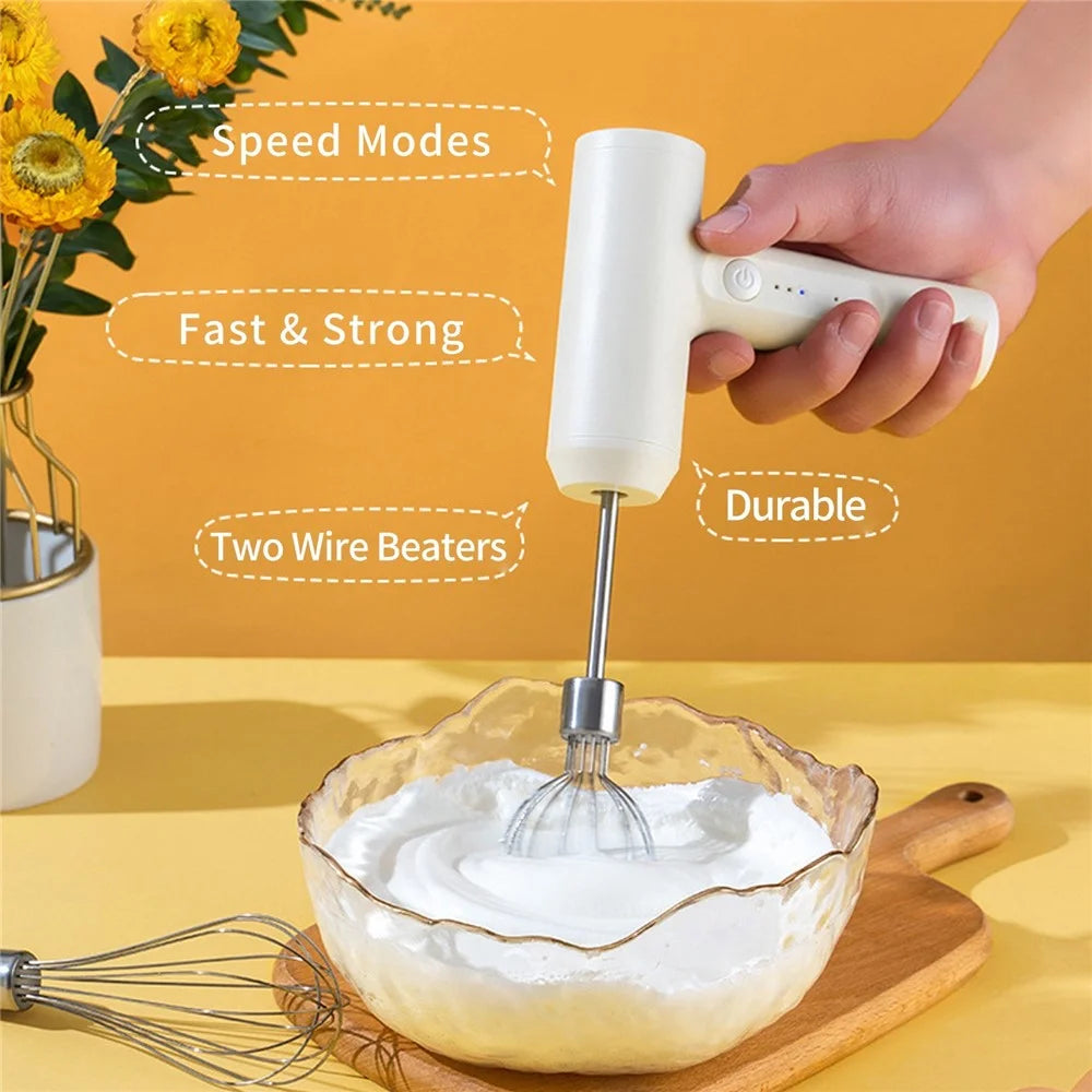 Kitchen Electric Egg Beater Egg Whisk 3 Speeds Wireless Handheld Mixer Baking Cake Egg Cream Tool - Black - 2