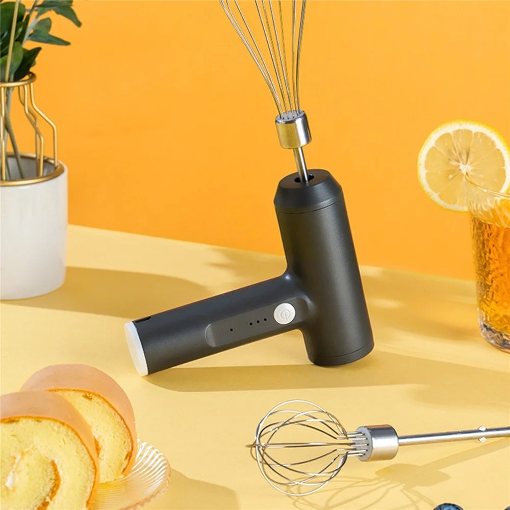 Kitchen Electric Egg Beater Egg Whisk 3 Speeds Wireless Handheld Mixer Baking Cake Egg Cream Tool - Black - 3