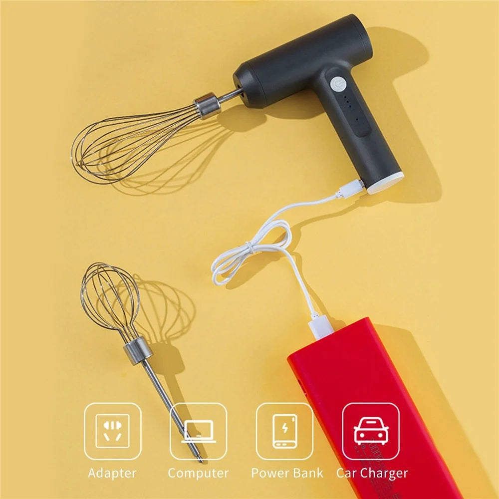 Kitchen Electric Egg Beater Egg Whisk 3 Speeds Wireless Handheld Mixer Baking Cake Egg Cream Tool - Black - 6