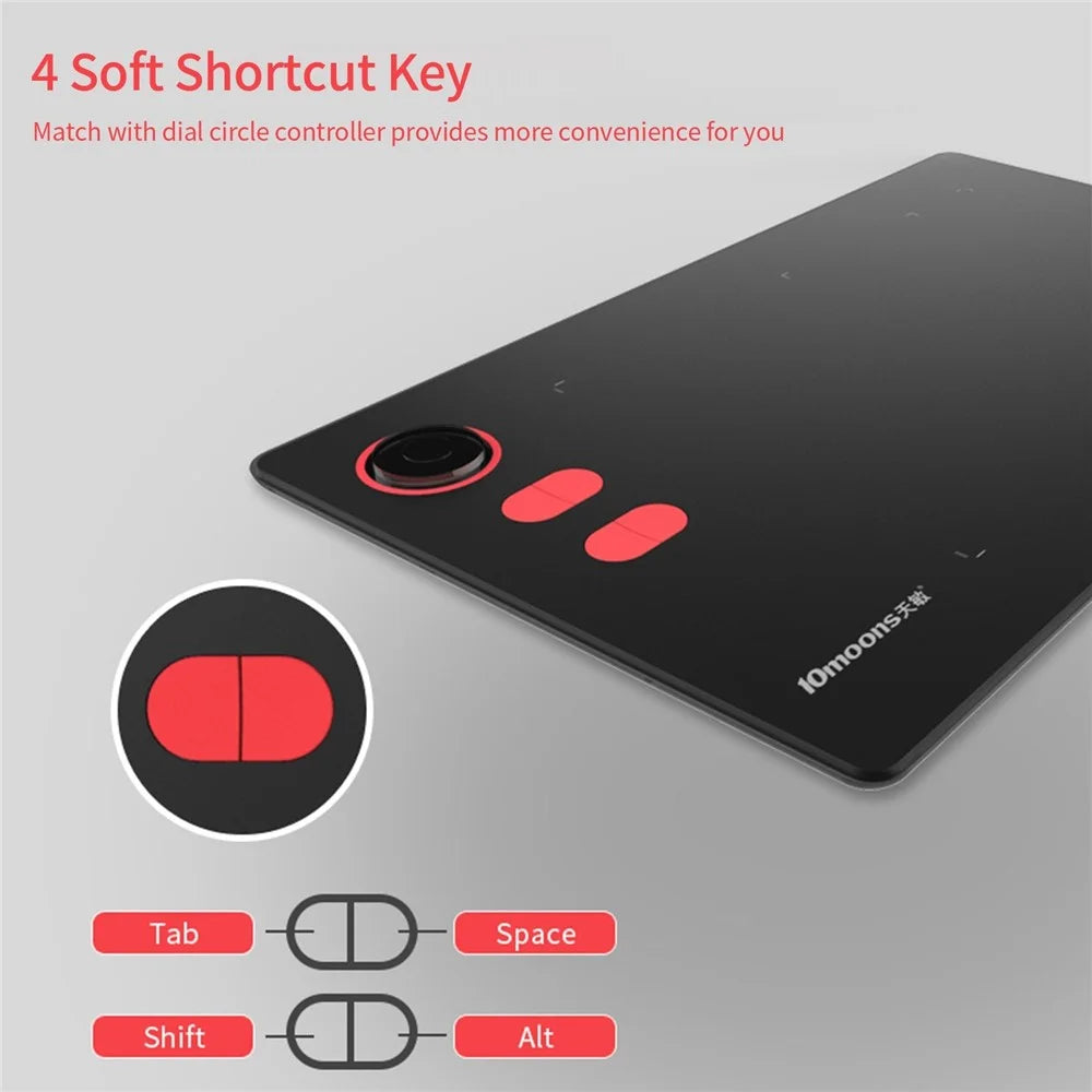10MOONS G20 Graphics Drawing Tablet Ultralight Digital Art Creation Sketch with Battery-free Stylus 8 Pen Nibs 8192 Levels Pressure 12 Express Keys for PC Windows Android OTG - 2