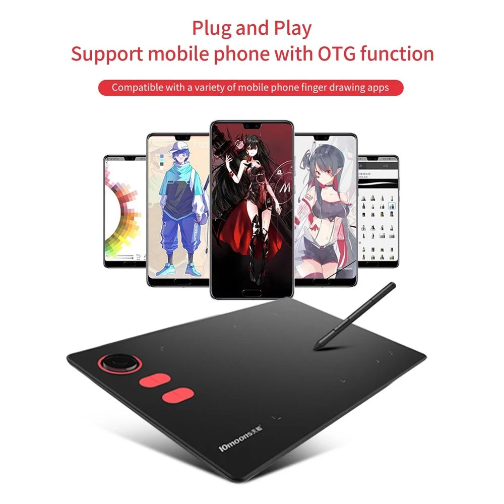 10MOONS G20 Graphics Drawing Tablet Ultralight Digital Art Creation Sketch with Battery-free Stylus 8 Pen Nibs 8192 Levels Pressure 12 Express Keys for PC Windows Android OTG - 3