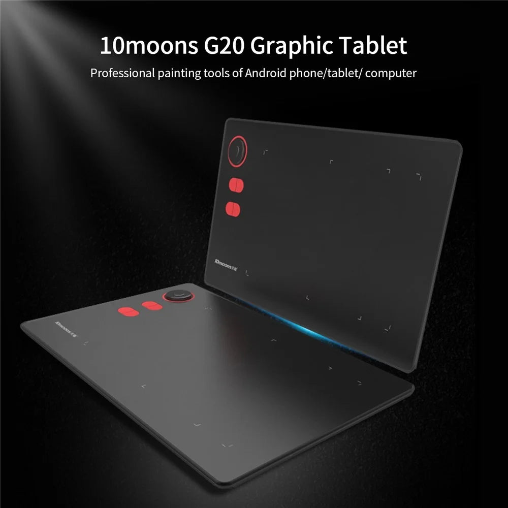 10MOONS G20 Graphics Drawing Tablet Ultralight Digital Art Creation Sketch with Battery-free Stylus 8 Pen Nibs 8192 Levels Pressure 12 Express Keys for PC Windows Android OTG - 5