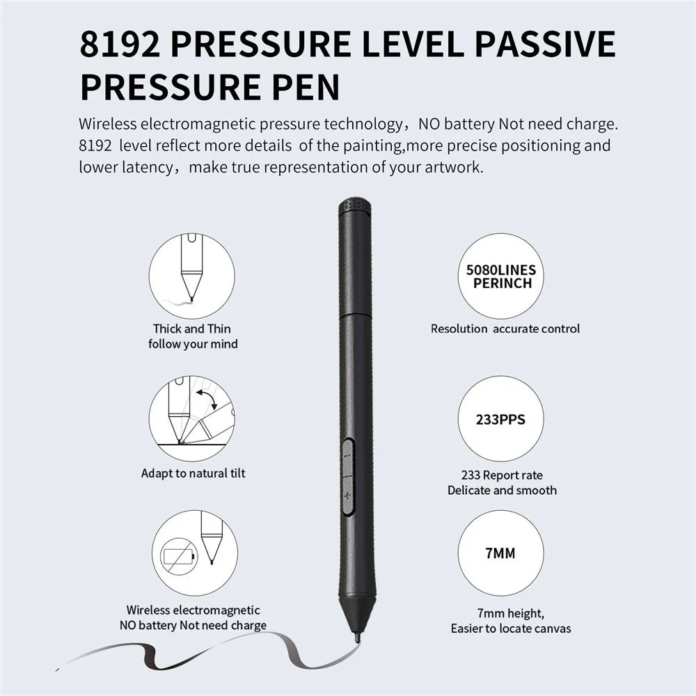 10MOONS G20 Graphics Drawing Tablet Ultralight Digital Art Creation Sketch with Battery-free Stylus 8 Pen Nibs 8192 Levels Pressure 12 Express Keys for PC Windows Android OTG - 6