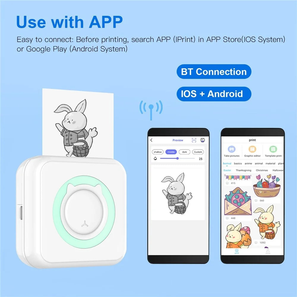 Mini Photo Printer Portable 203DPI Bluetooth-compatible Thermal Printing Machine for iOS Android - Green - 7
