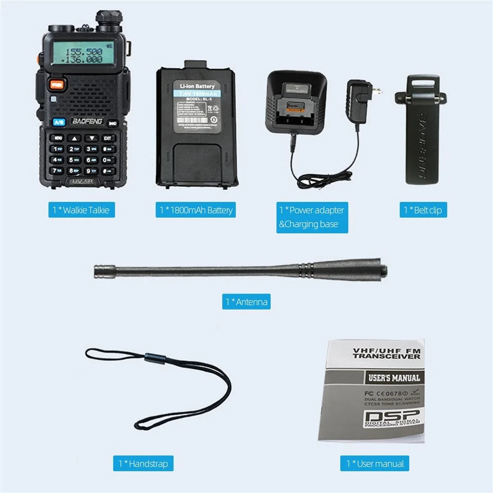 BAOFENG UV-5R Walkie Talkie FM Transceiver Two Way Radio Dual Display Rechargeable Radio - Black/EU Plug - 4