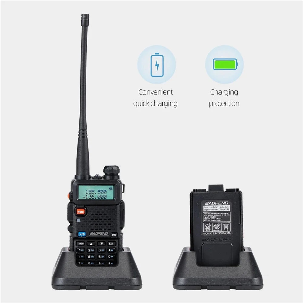 BAOFENG UV-5R Walkie Talkie FM Transceiver Two Way Radio Dual Display Rechargeable Radio - Black/EU Plug - 7