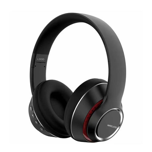 L500 Bluetooth-compatible 5.0 Wireless Headphone Over Ear Headset Stereo Deep Bass Sports Music Earphone 3.5mm AUX IN TF Card MP3 Player with Mic - Black - 1