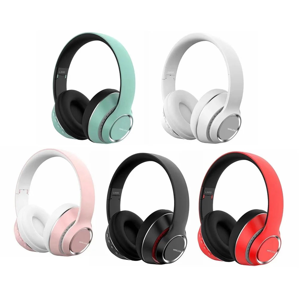 L500 Bluetooth-compatible 5.0 Wireless Headphone Over Ear Headset Stereo Deep Bass Sports Music Earphone 3.5mm AUX IN TF Card MP3 Player with Mic - Black - 2