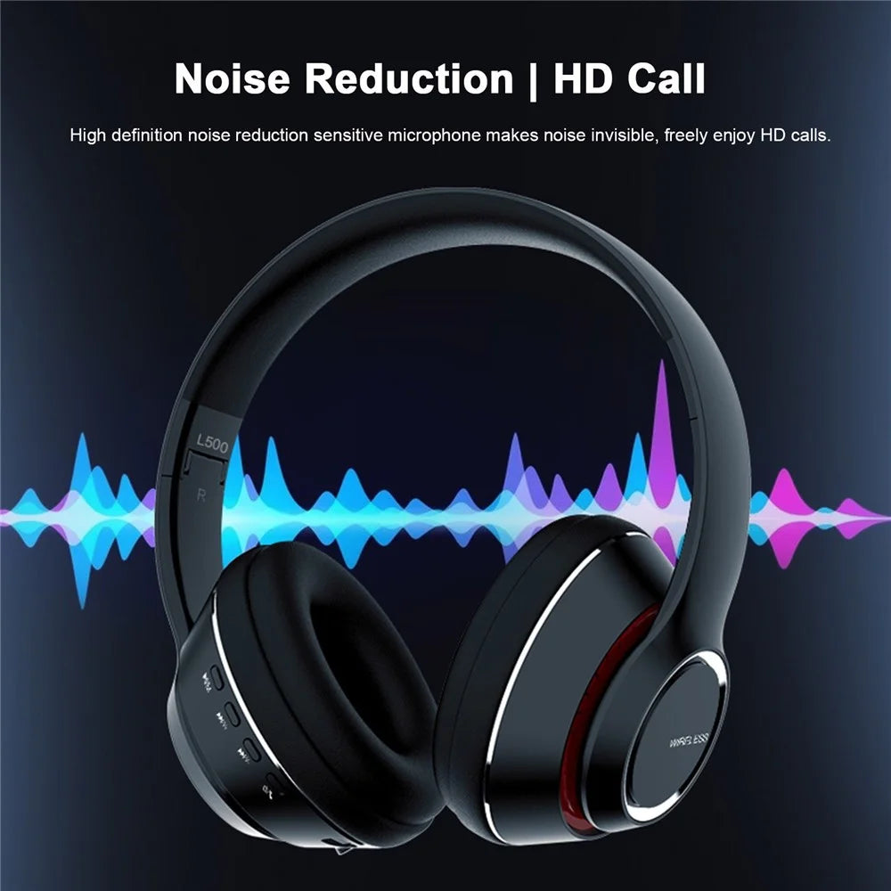 L500 Bluetooth-compatible 5.0 Wireless Headphone Over Ear Headset Stereo Deep Bass Sports Music Earphone 3.5mm AUX IN TF Card MP3 Player with Mic - Black - 3