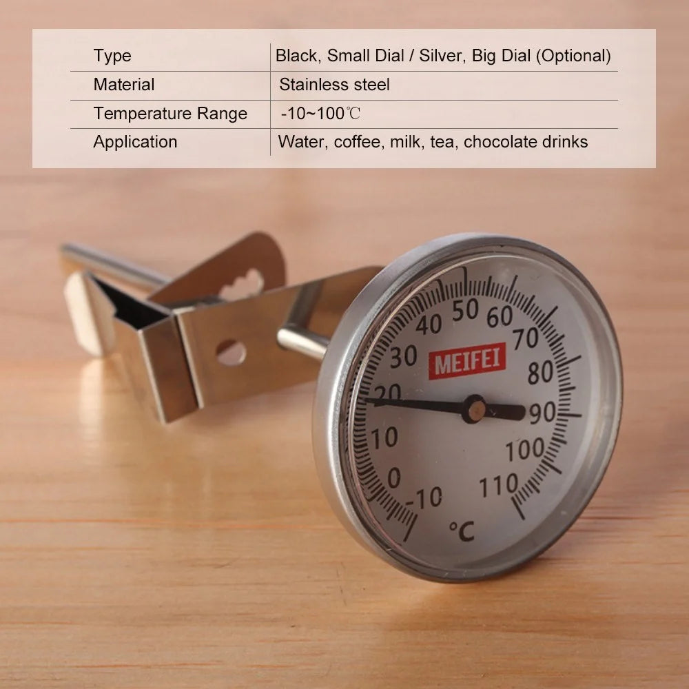 MEIFEI Coffee Thermometer Quick-display Analog Dial Thermometer -10~100 Degrees Celsius Temperature Gauge Dial SS Probe Instant Read - 2