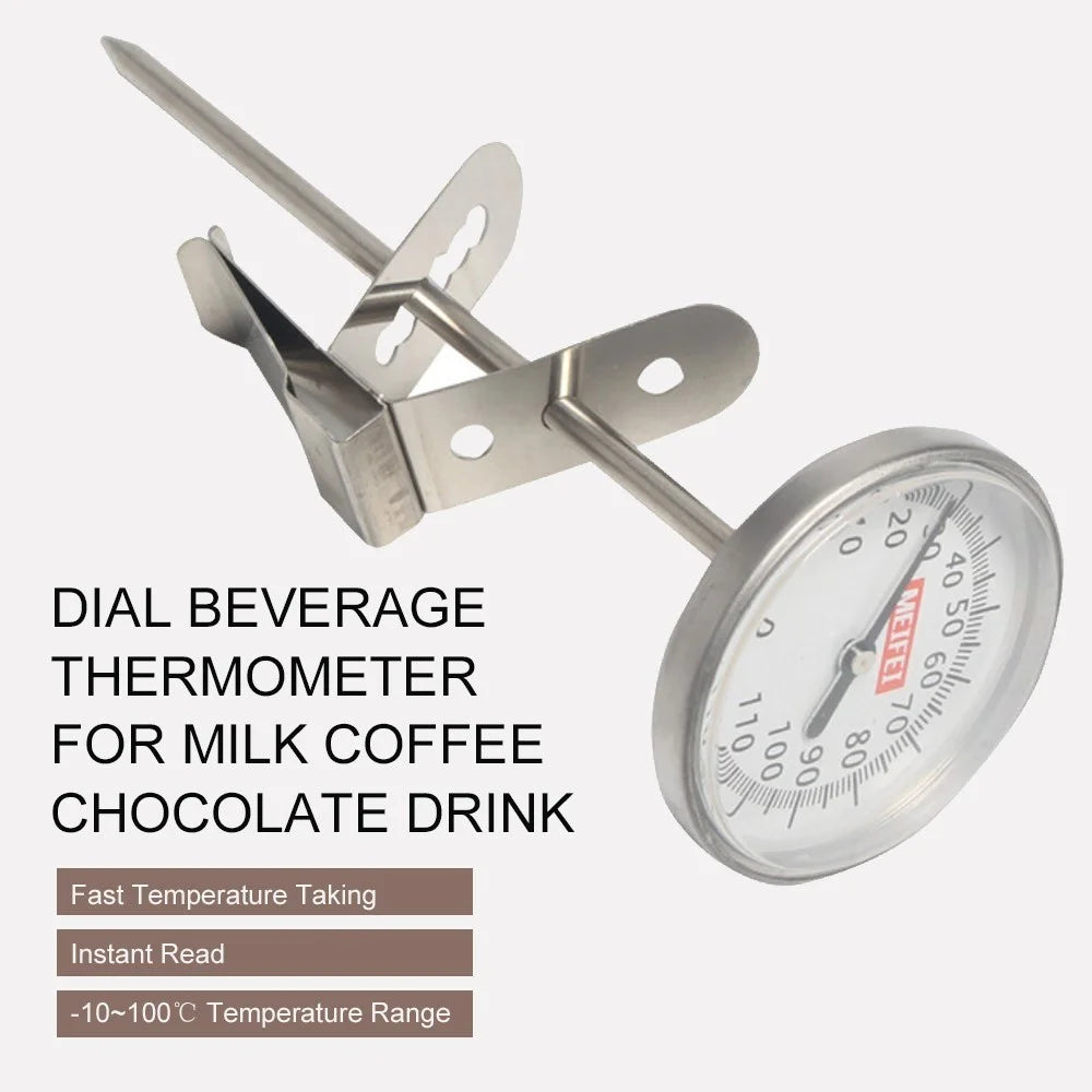MEIFEI Coffee Thermometer Quick-display Analog Dial Thermometer -10~100 Degrees Celsius Temperature Gauge Dial SS Probe Instant Read - 5